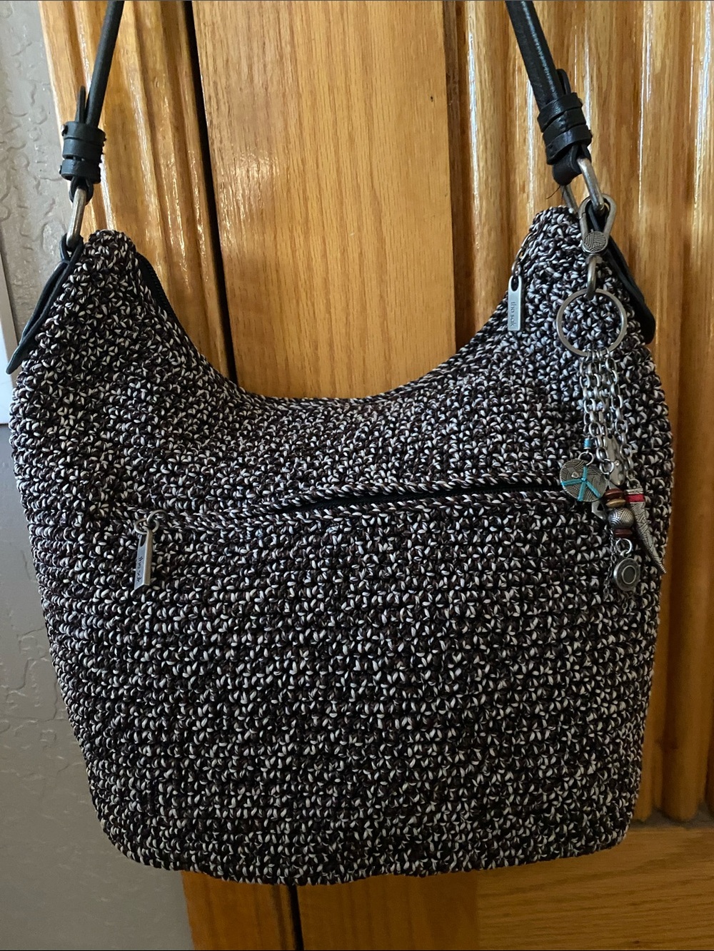 The Sak Crochet Hobo bag w/ leather strap Silver Hardware & Zippered Pocket